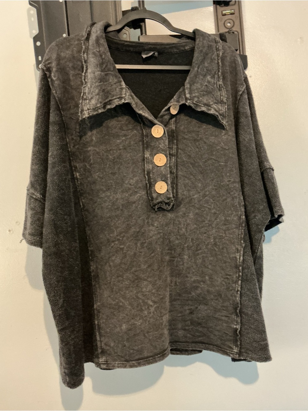 Wishlist Black Washed Short-Sleeve Tunic with Button Placket